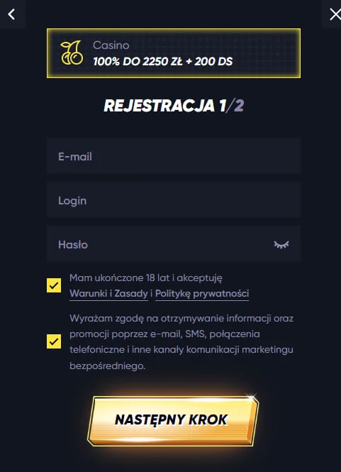 rejestracji w QuickWin Casino
